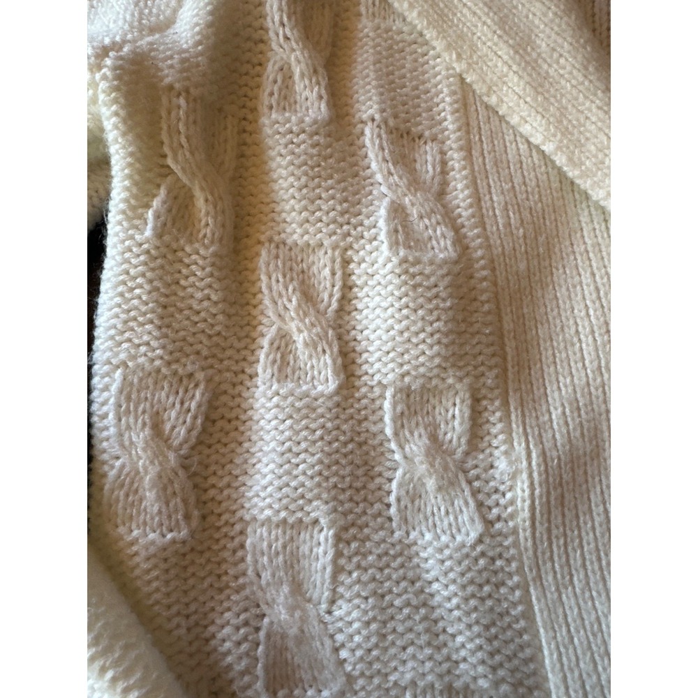 Vintage 80s Cream Knit Cardigan Sweater L Fisherman Nautical‎ Preppy Cable Knit - Picture 4 of 5